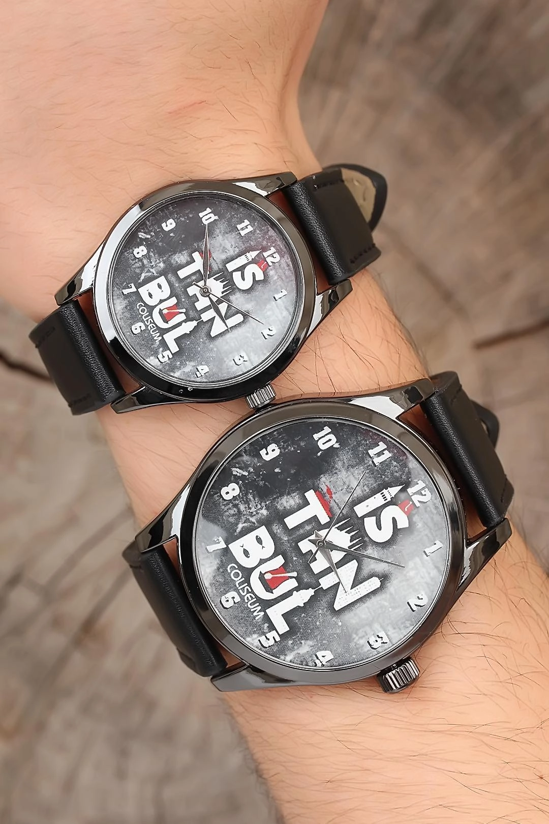 Siyah Renk Deri Kordonlu İstanbul Tasarımlı Sevgili Saatleri