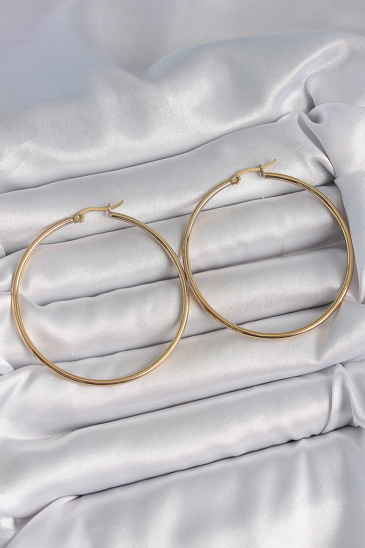 316 Çelik Gold Renk 53 mm Halka Model Kadın Küpe