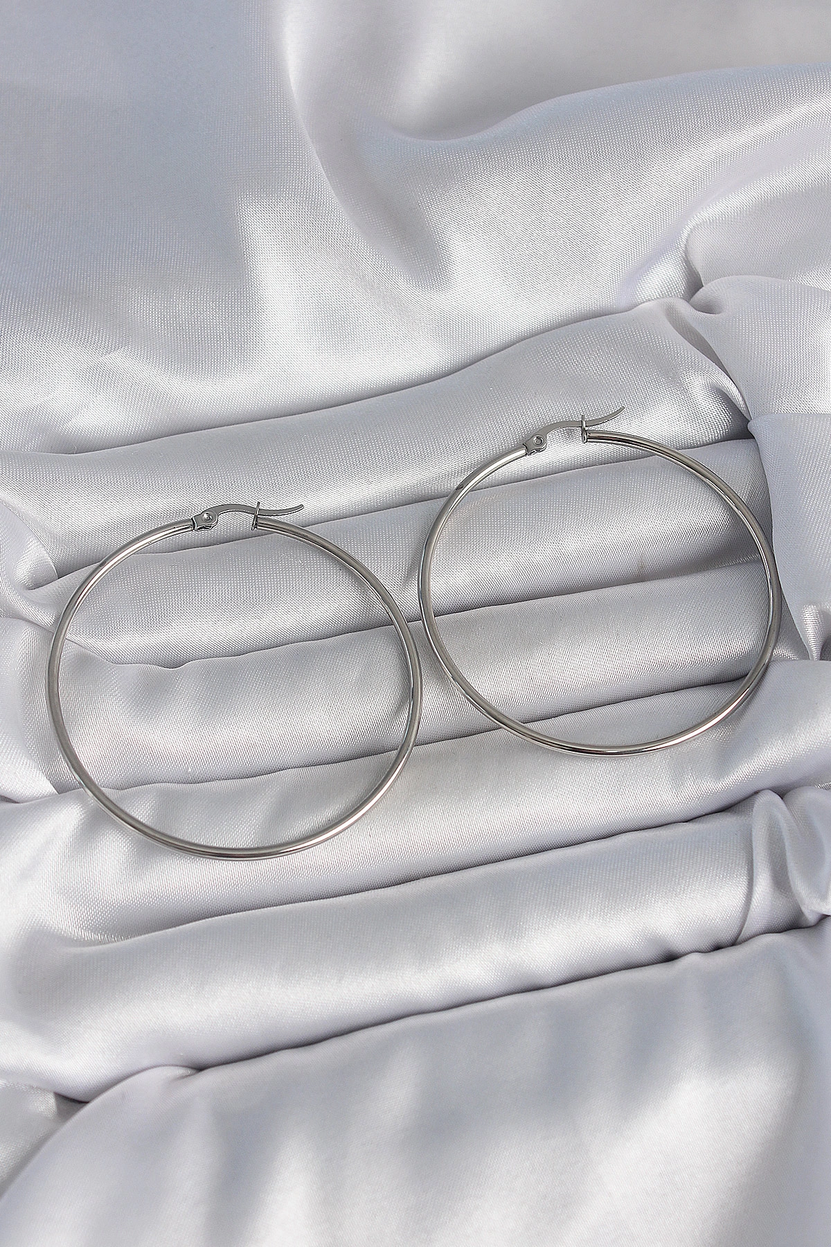 316 Çelik Gümüş Renk 53 mm Halka Model Kadın Küpe