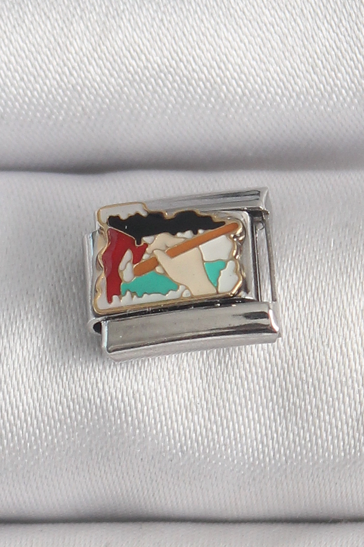 316L Çelik Gümüş Renk Renkli Palet Fırça İşlemeli Model Nomination Charm