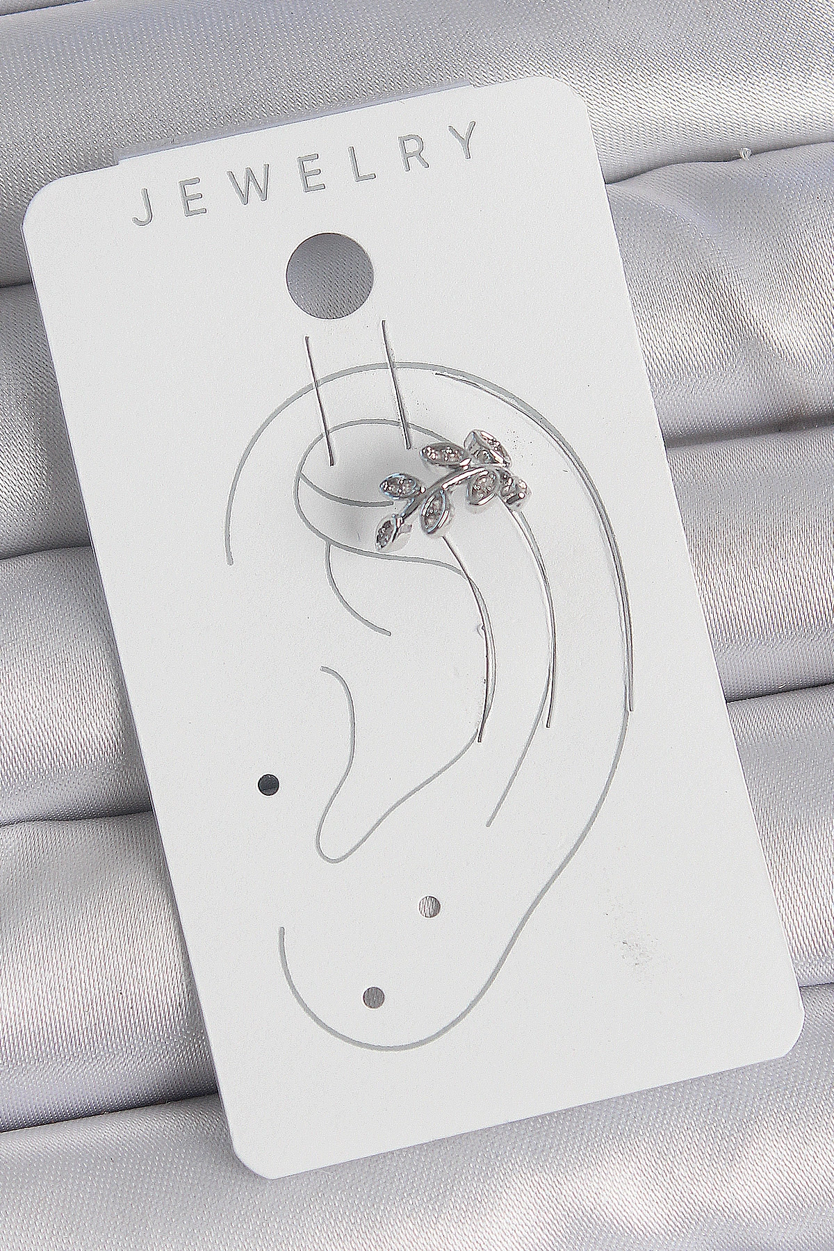 Pirinç Gümüş Renk Zirkon Taşlı Yaprak Model Kıkırdak Kadın Küpe