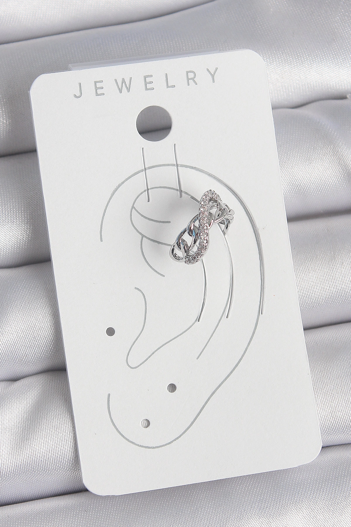 Pirinç Gümüş Renk Zirkon Taşlı Zincir Sonsuzluk Model Kadın Kıkırdak Küpe