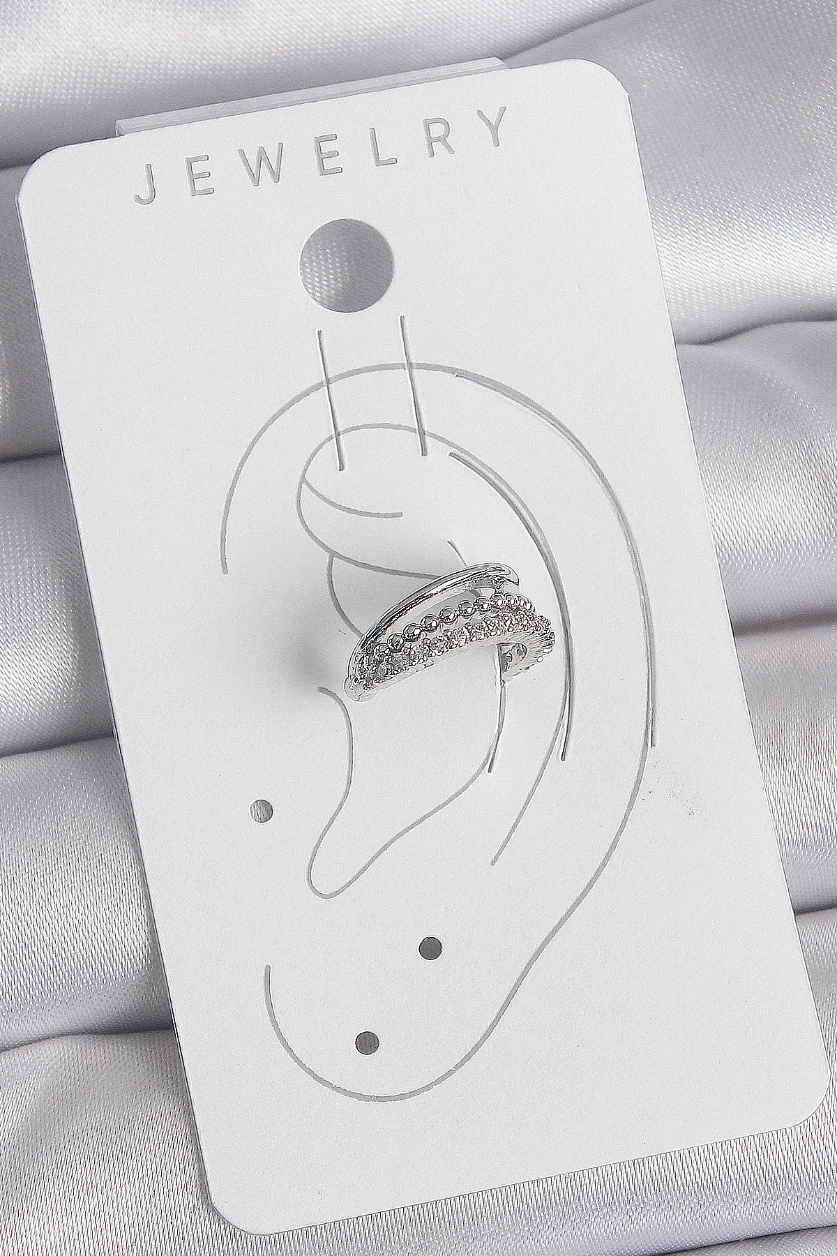 Pirinç Gümüş Renk Zirkon Taşlı 3'Lü Sıralı Kadın Kıkırdak Küpe