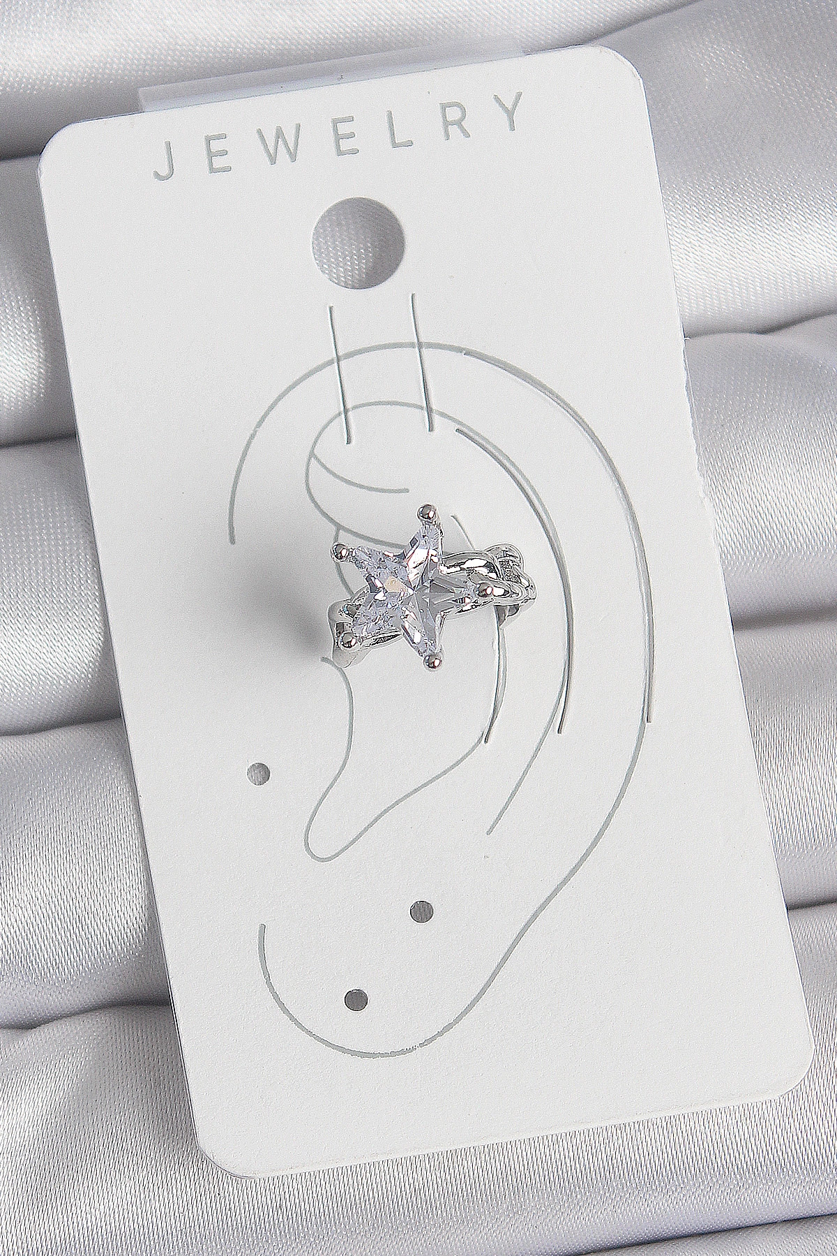 Pirinç Gümüş Renk Zirkon Taşlı Yıldız Model Kadın Kıkırdak Küpe