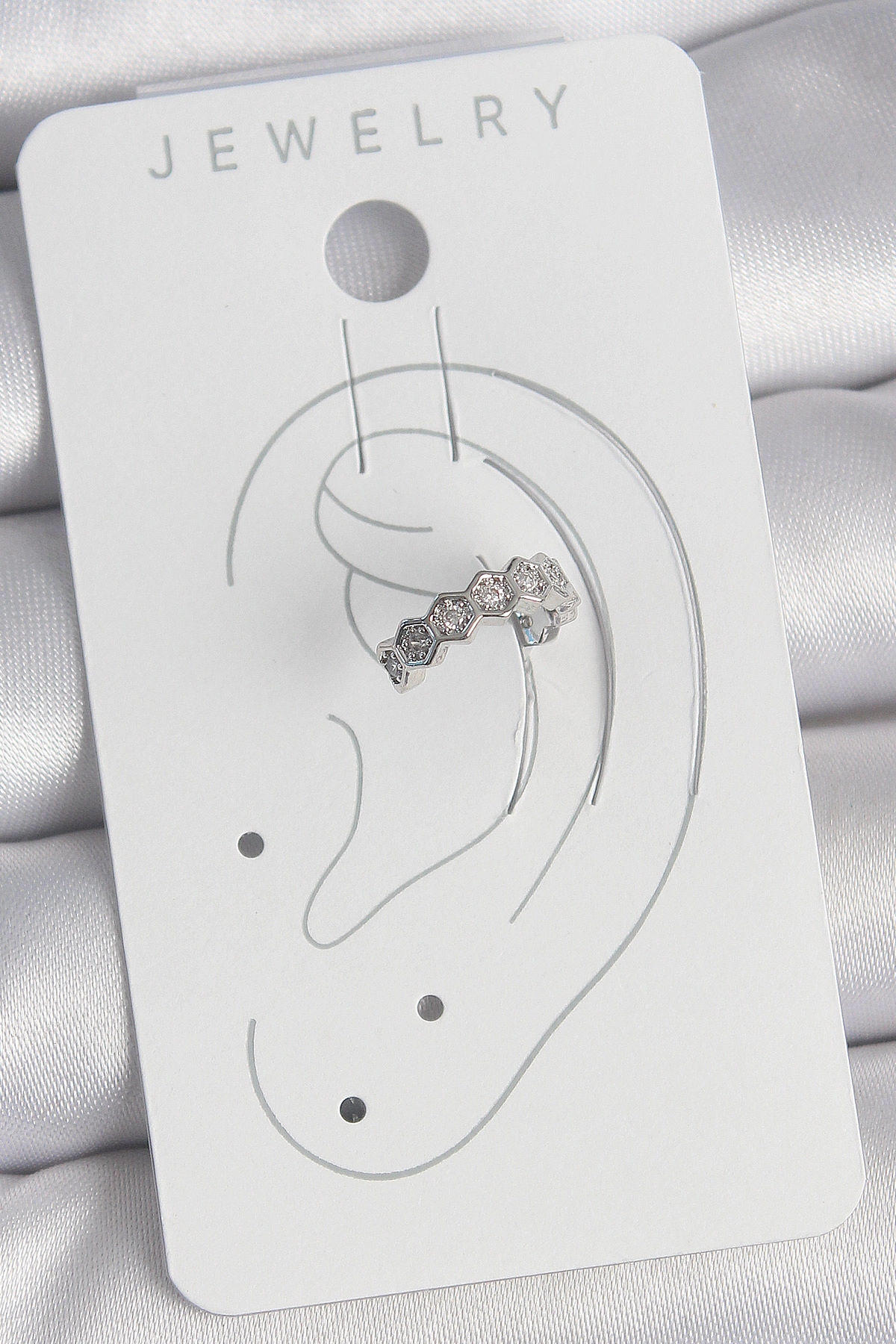 Pirinç Gümüş Renk Bal Peteği Model Zirkon Taşlı Kadın Kıkırdak Küpe