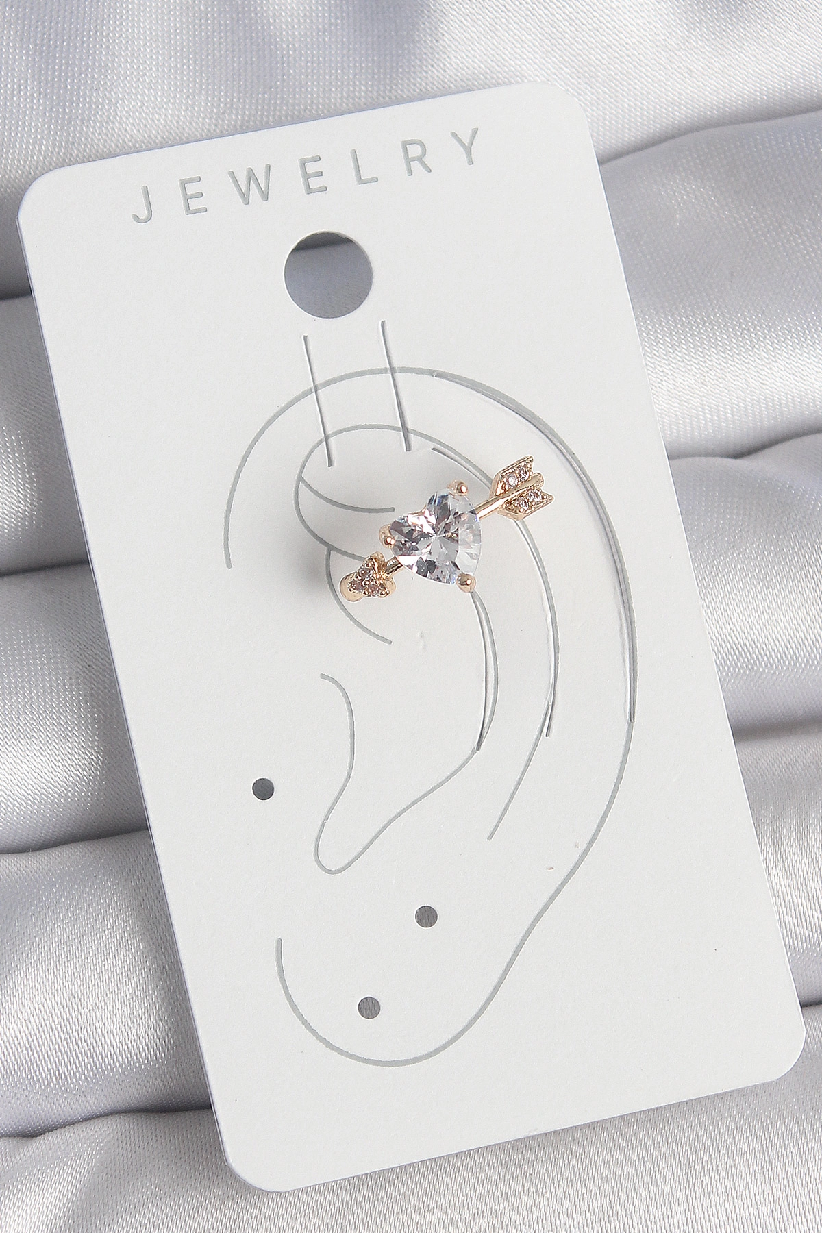 Pirinç Gold Renk Zirkon Taşlı Kalp Ok Model Kadın Kıkırdak Küpe