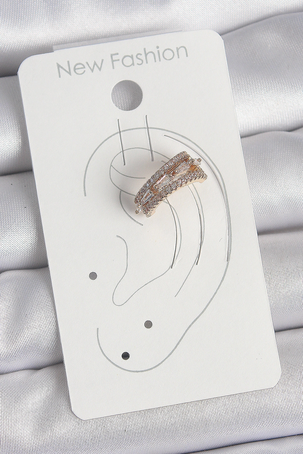 Pirinç Gold Renk Zirkon Taşlı 3'Lü Sıralı Model Kadın Kıkırdak Küpe