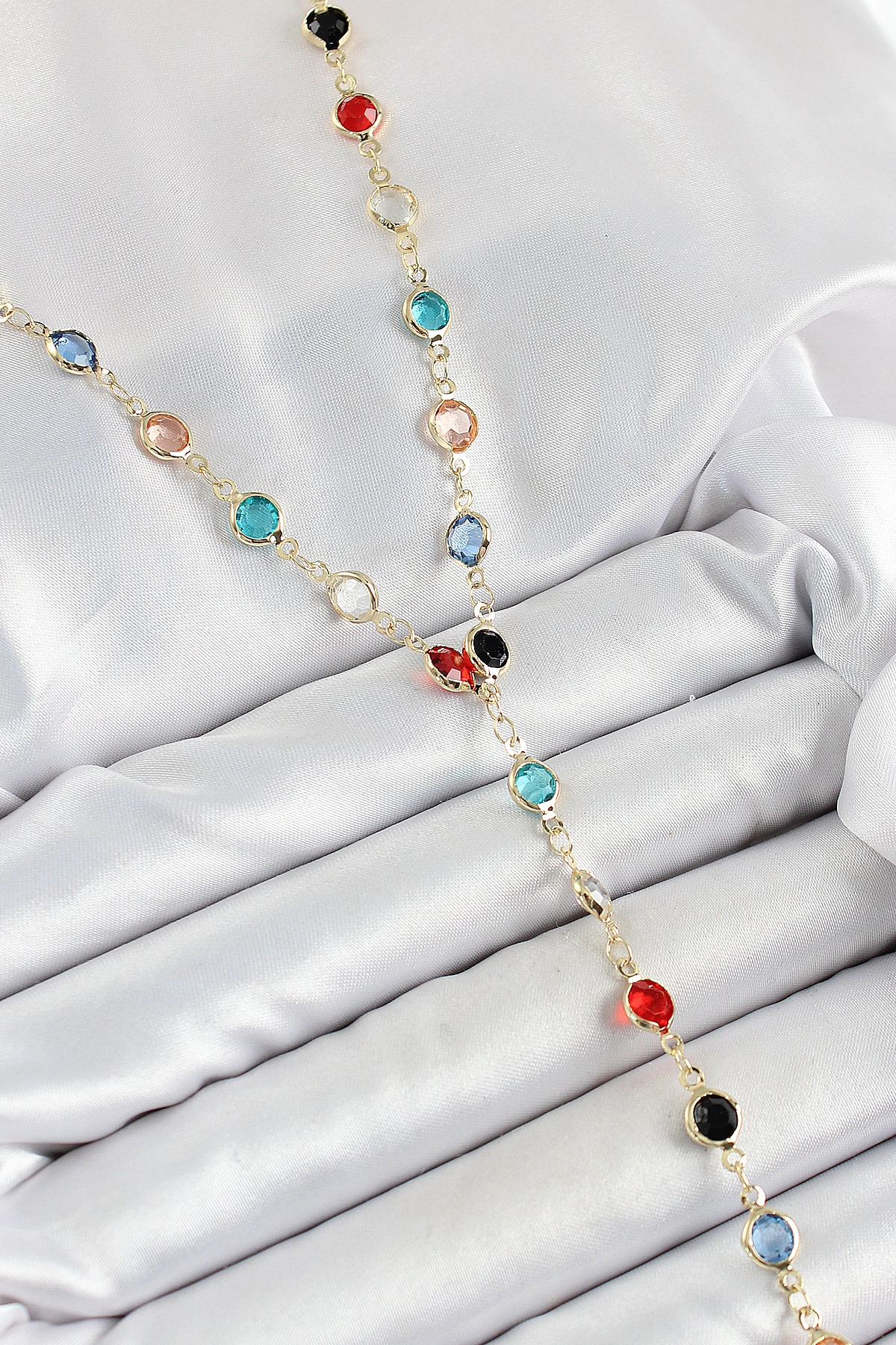 Pirinç Asorti Model Gold Renk Zirkon Taşlı Y Kolye