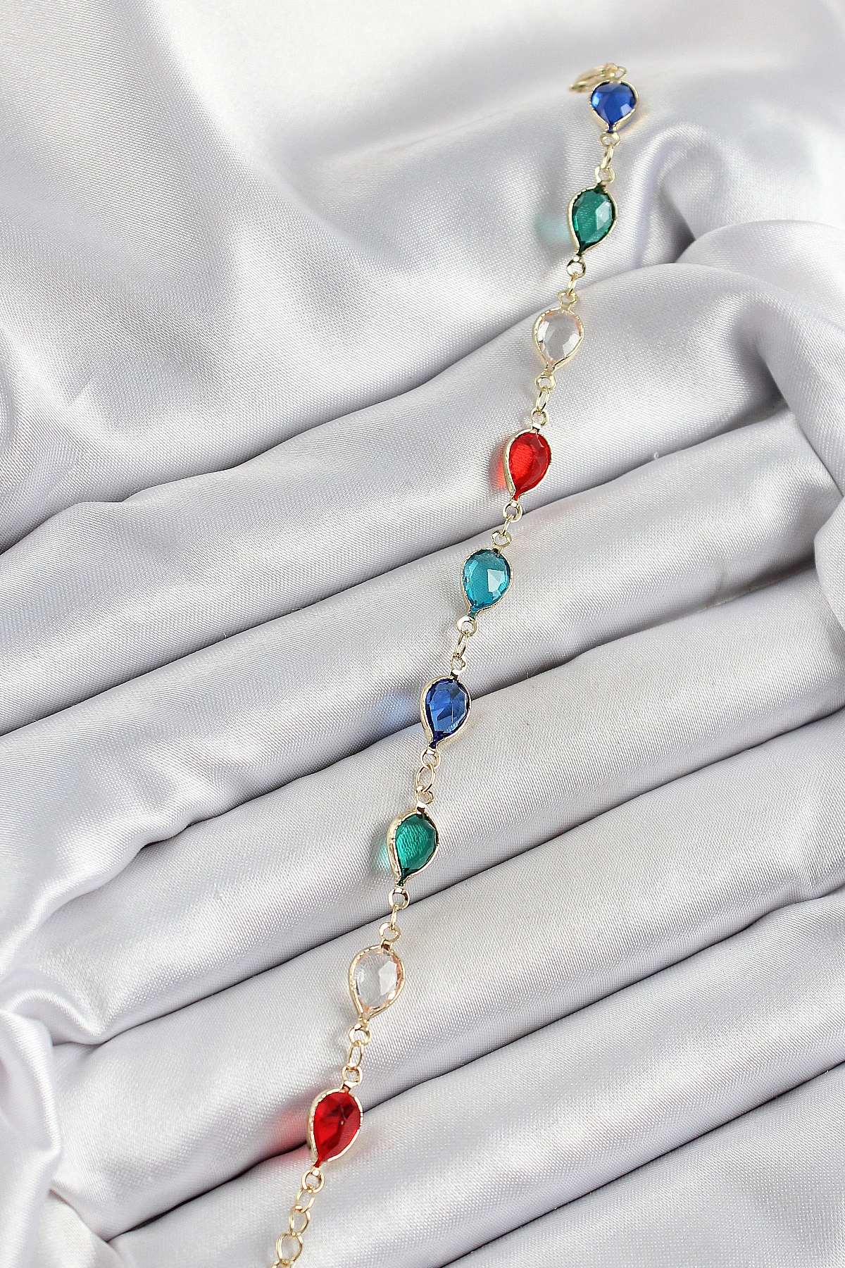 Pirinç Gold Renk Karışık Renk Damla Zirkon Taşlı Kadın Bileklik