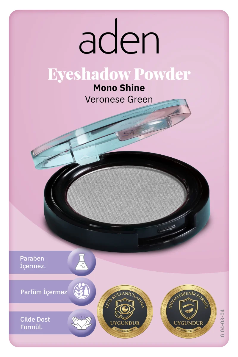 Aden Eyeshadow Powder Mono Shine - Işıltılı Göz Farı 04 Veronese Green(Gümüş Işıltısı)