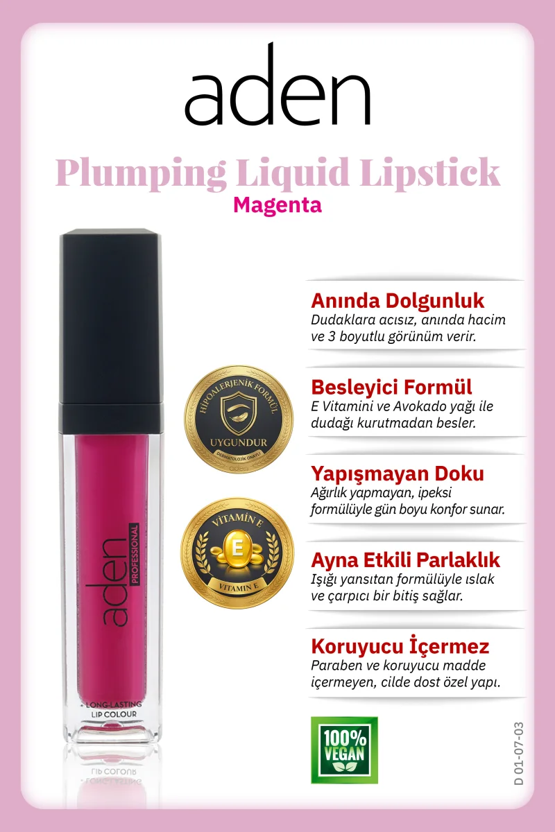 Aden Plumping Liquid Lipstick - Dolgunlaştırıcı Likit Ruj 03 Magenta(Macenta)