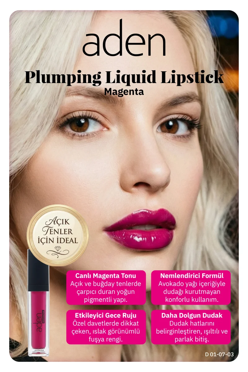 Aden Plumping Liquid Lipstick - Dolgunlaştırıcı Likit Ruj 03 Magenta(Macenta)