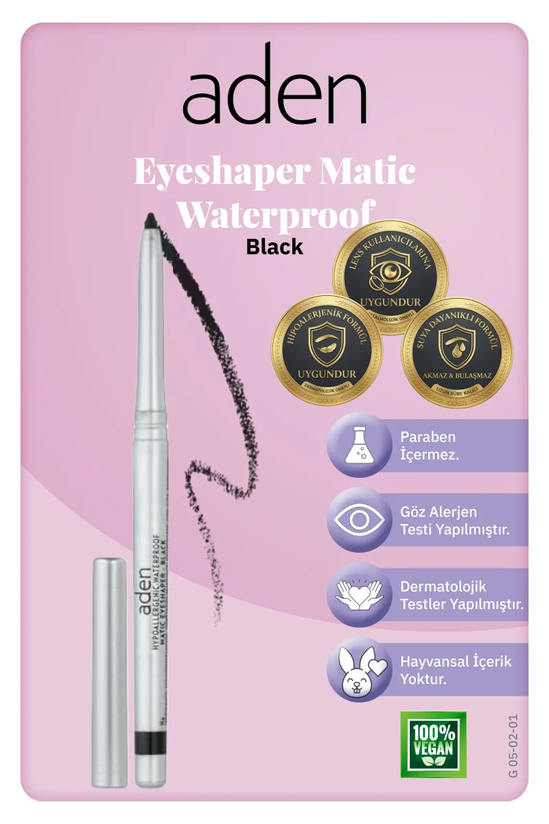 Aden Waterproof Matic Eyeshaper - Asansörlü Göz Kalemi 01 Black(Siyah)