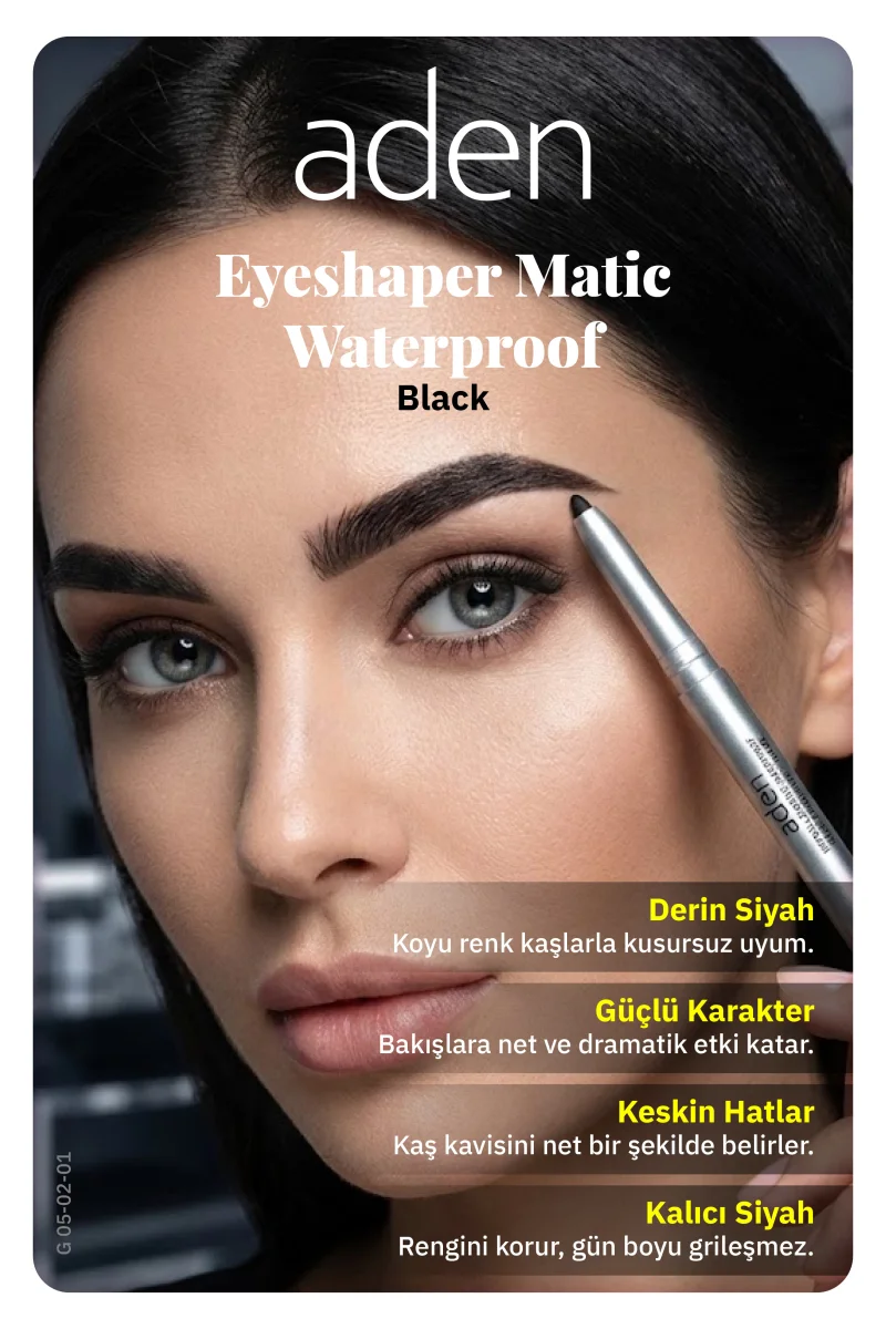 Aden Waterproof Matic Eyeshaper - Asansörlü Göz Kalemi 01 Black(Siyah)