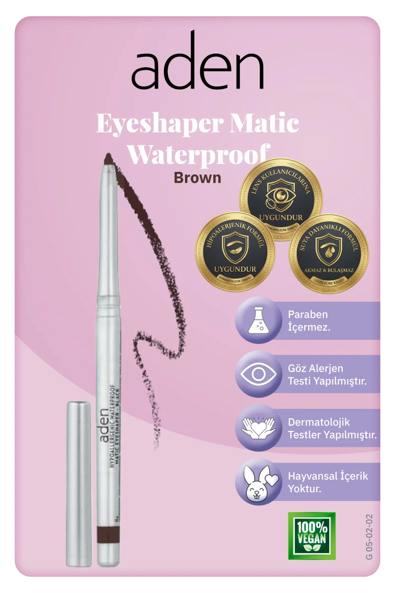 Aden Waterproof Matic Eyeshaper - Asansörlü Göz Kalemi 02 Brown(Kahverengi)