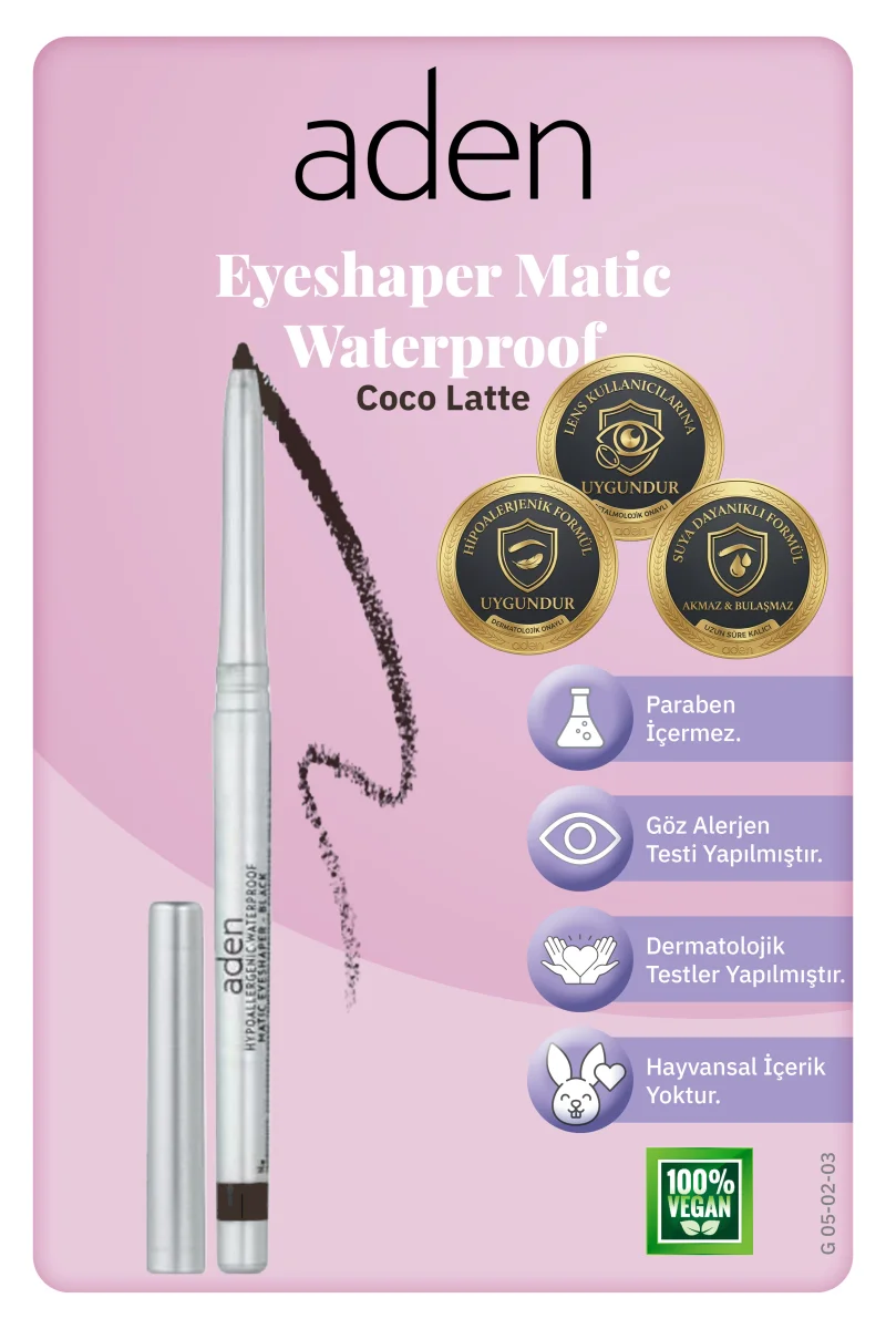 Aden Waterproof Matic Eyeshaper - Asansörlü Göz Kalemi 03 Coco Latte(Sütlü Kahve)