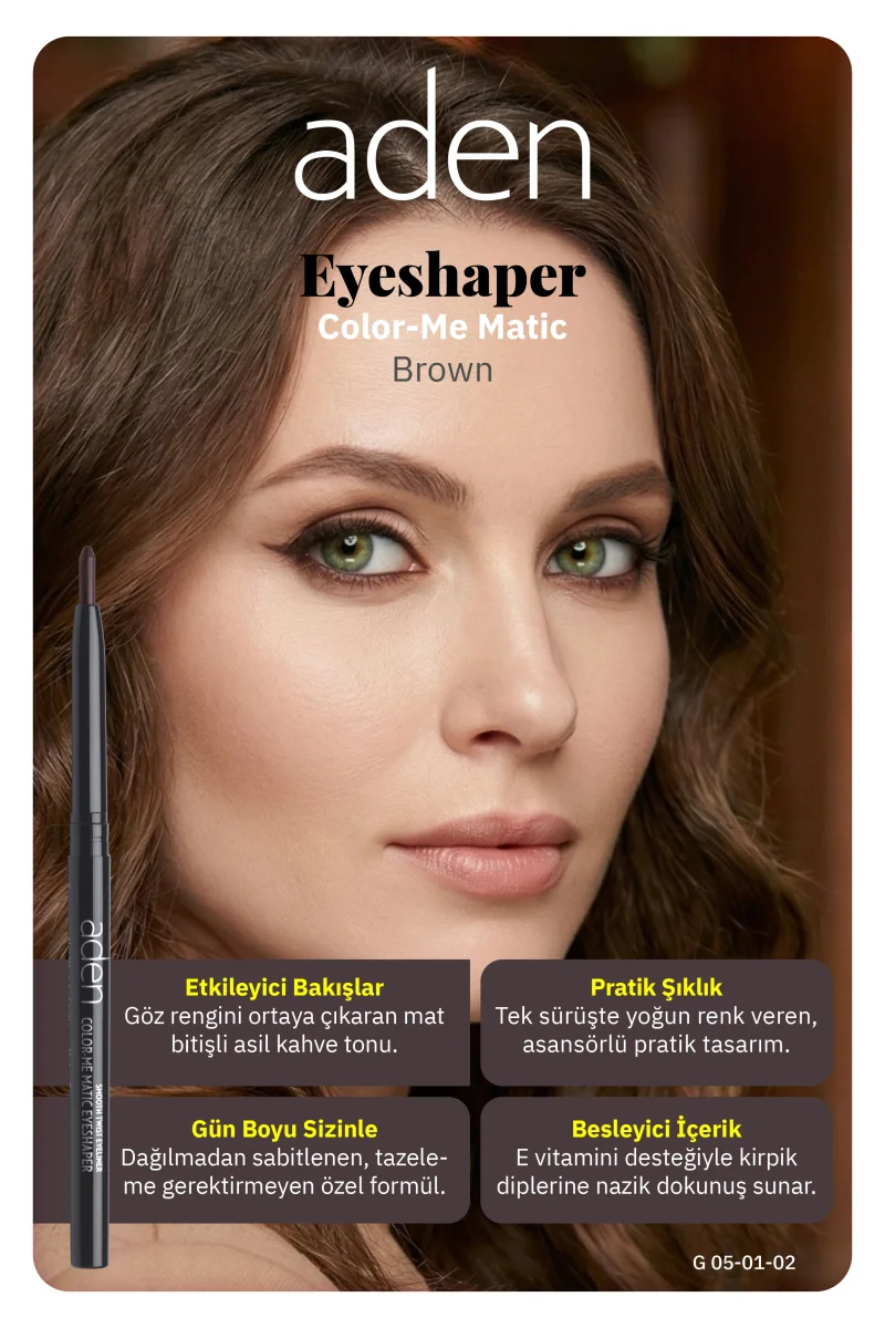 Aden Color-Me Matic Eyeshaper - Asansörlü Göz Kalemi 02 Brown(Kahverengi)