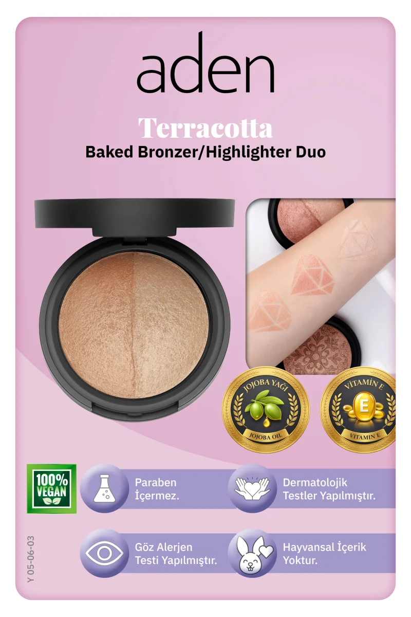 Aden Terracotta Baked Bronzer/Highlighter Duo - Terracotta Bronzlaştırıcı/Aydınlatıcı İkilisi