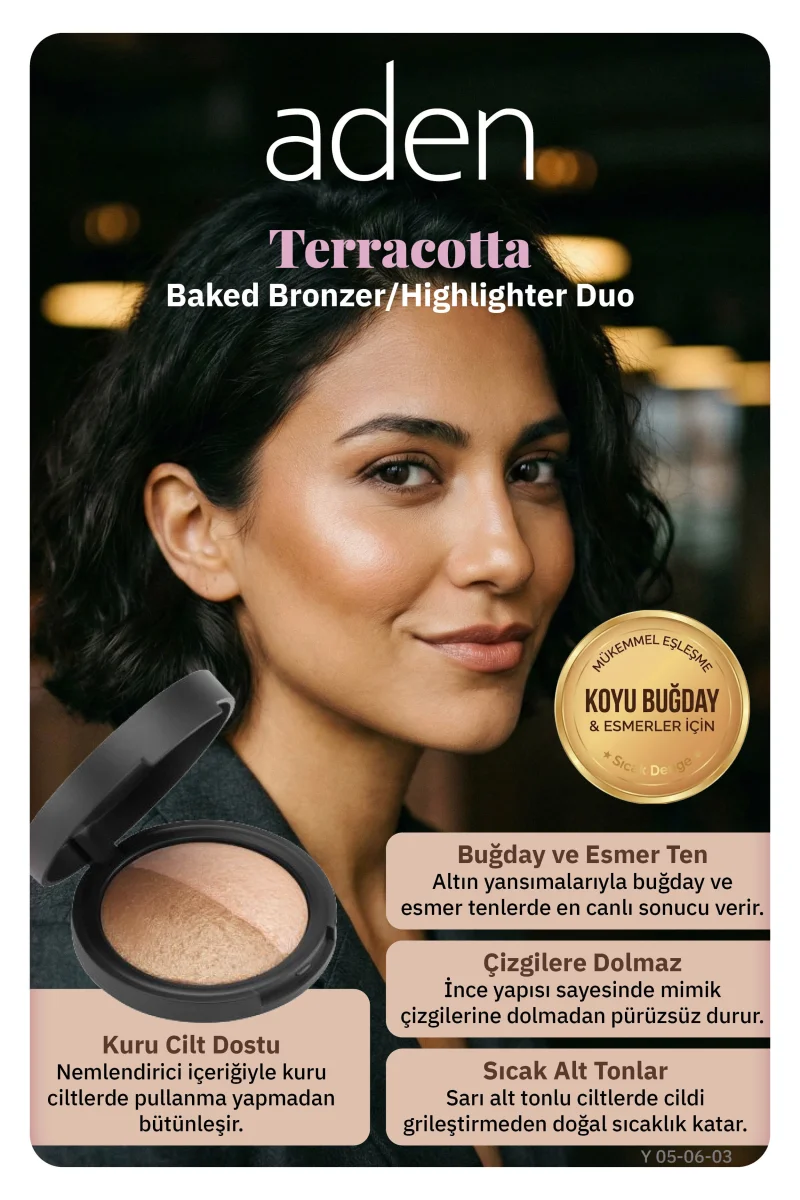 Aden Terracotta Baked Bronzer/Highlighter Duo - Terracotta Bronzlaştırıcı/Aydınlatıcı İkilisi