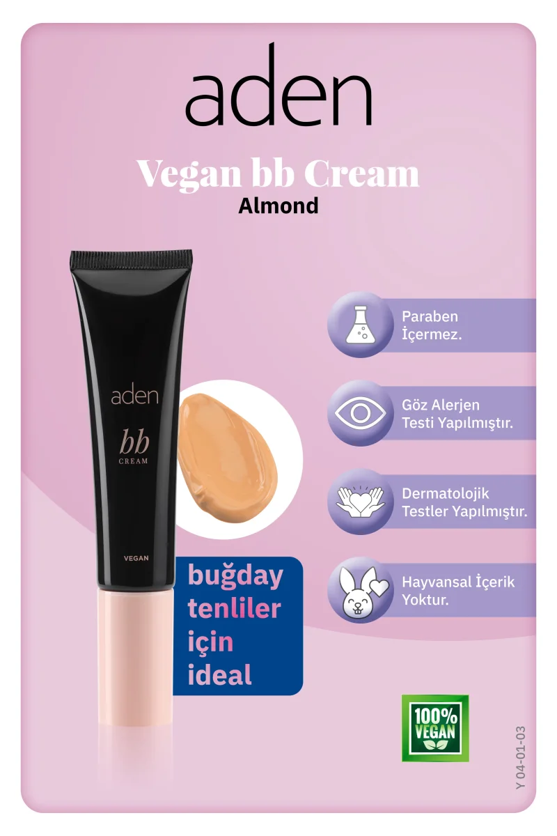 Aden BB Cream Vegan - Vegan BB Krem 03 Almond(Badem)