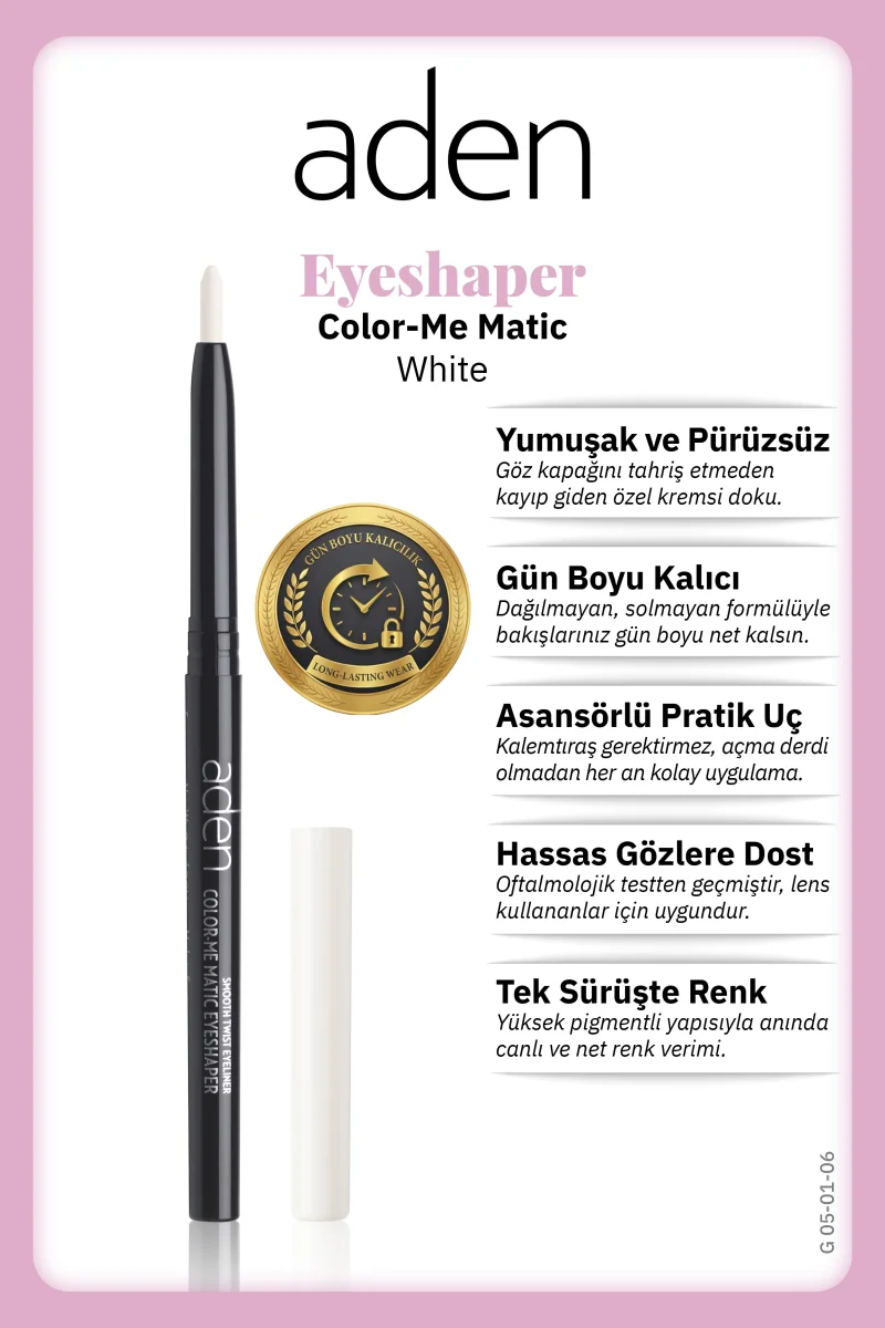 Aden Color-Me Matic Eyeshaper - Asansörlü Göz Kalemi 06 White(Beyaz)