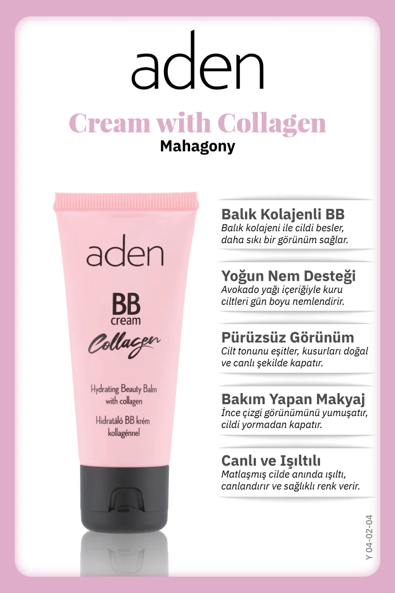 Aden BB Cream With Collagen - Kolajenli BB Krem 04 Mahogany(Maun)