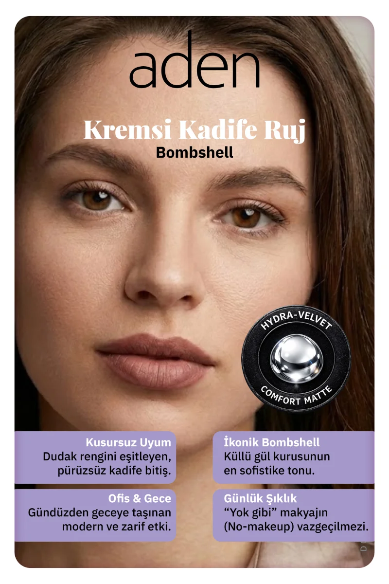 Aden Creamy Velvet Lipstick - Kremsi Kadife Ruj 02 Bombshell(Gül Pembesi)
