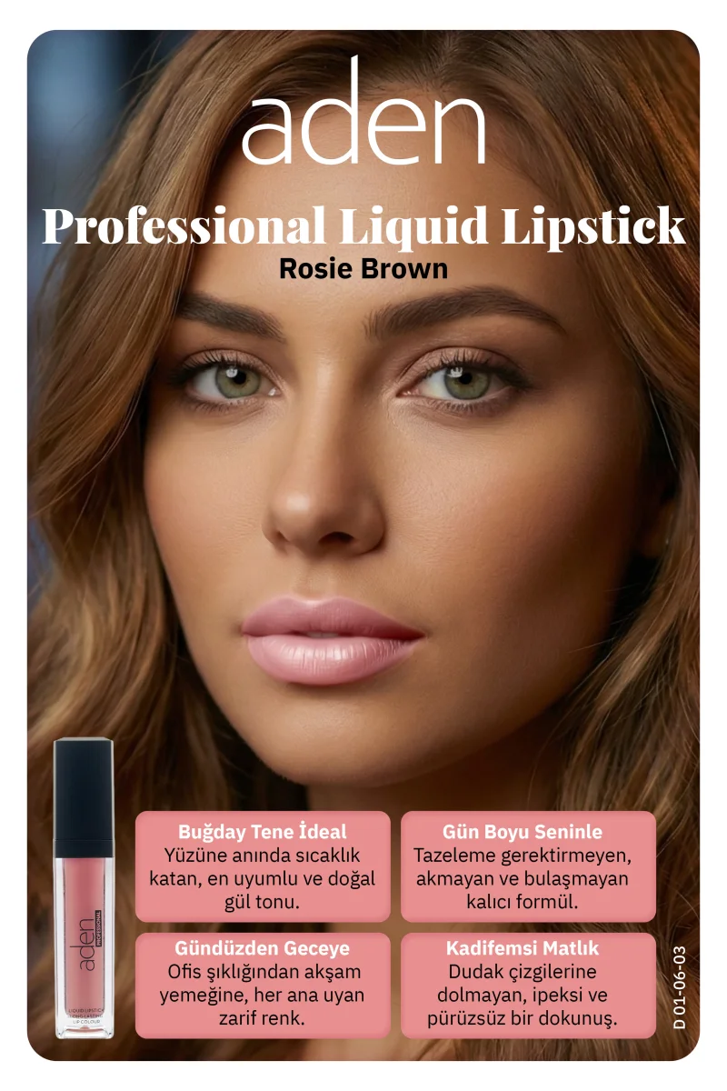 Aden Professional Liquid Lipstick - Profesyonel Likit Ruj 03 Rosie Brown(Gül Kahve)