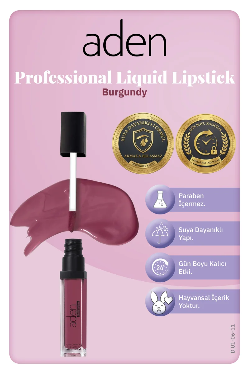 Aden Professional Liquid Lipstick - Profesyonel Likit Ruj 11 Burgundy(Bordo)