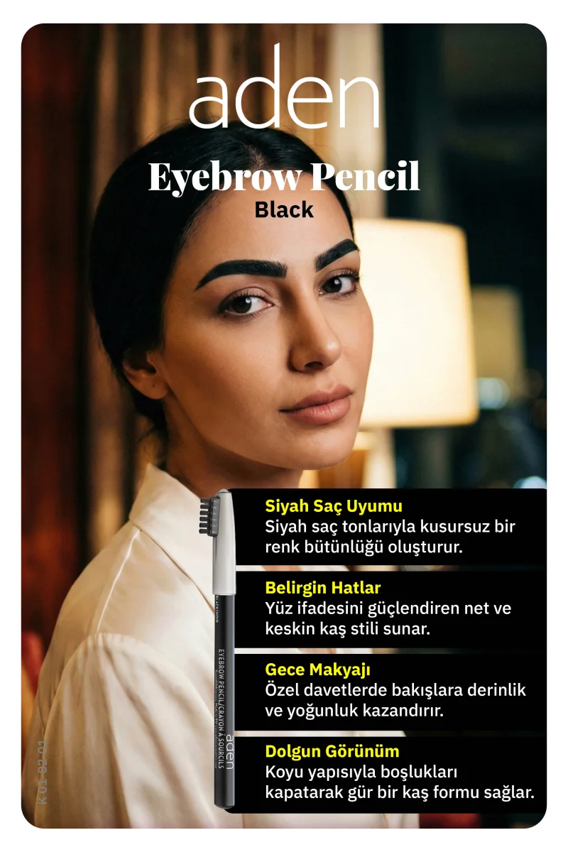 Aden Eyebrow Pencil - Kaş Kalemi 01 Black(Siyah)