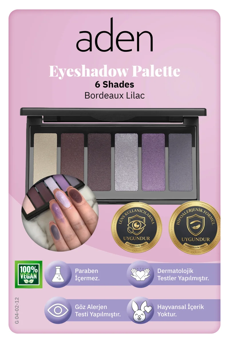 Aden Eyeshadow Palette 6 Shades - 6'lı Göz Farı Paleti Bordeaux Lilac(Mürdüm Lila)