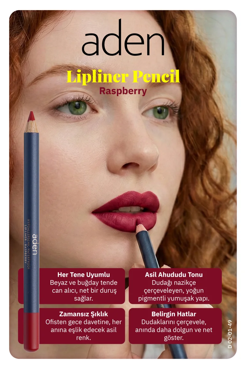 Aden Lipliner Pencil - Dudak Kalemi 49 Raspberry(Ahududu)