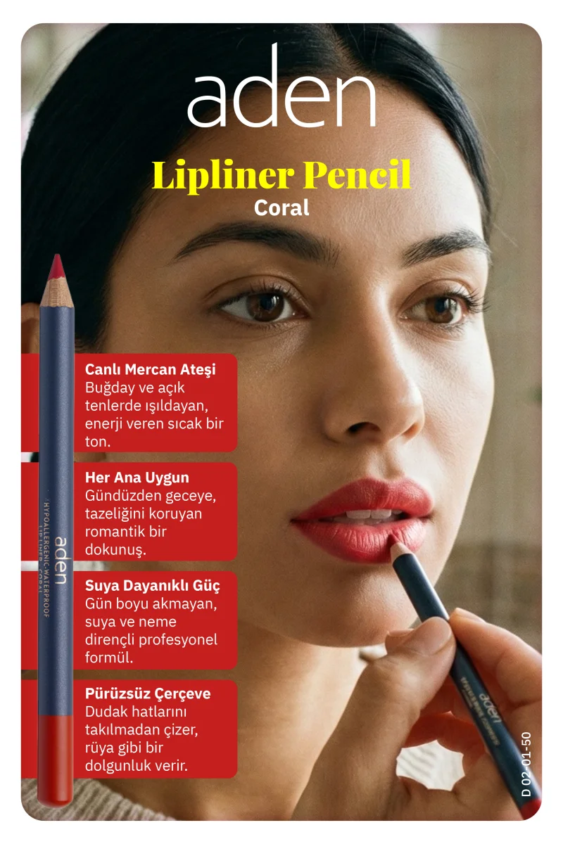 Aden Lipliner Pencil - Dudak Kalemi 50 Coral(Mercan)