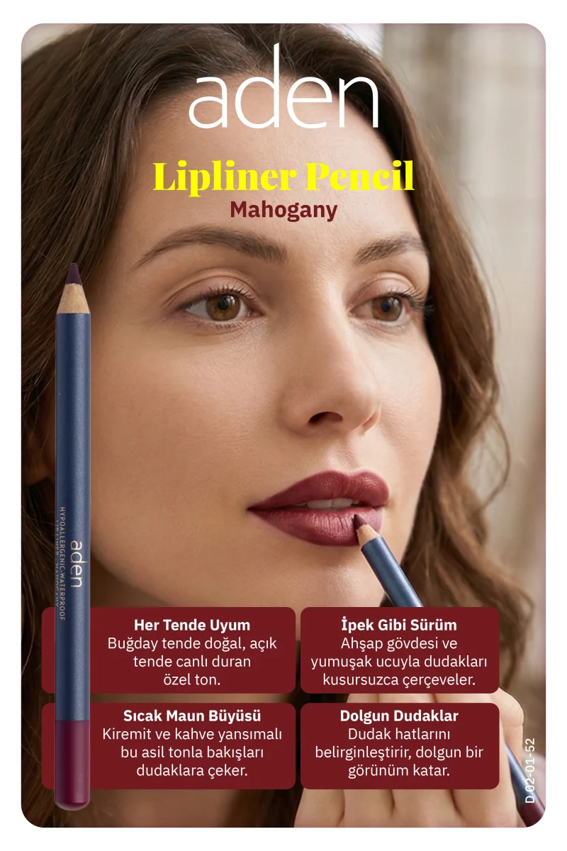 Aden Lipliner Pencil - Dudak Kalemi 52 Mahogany(Kızıl Kahve)