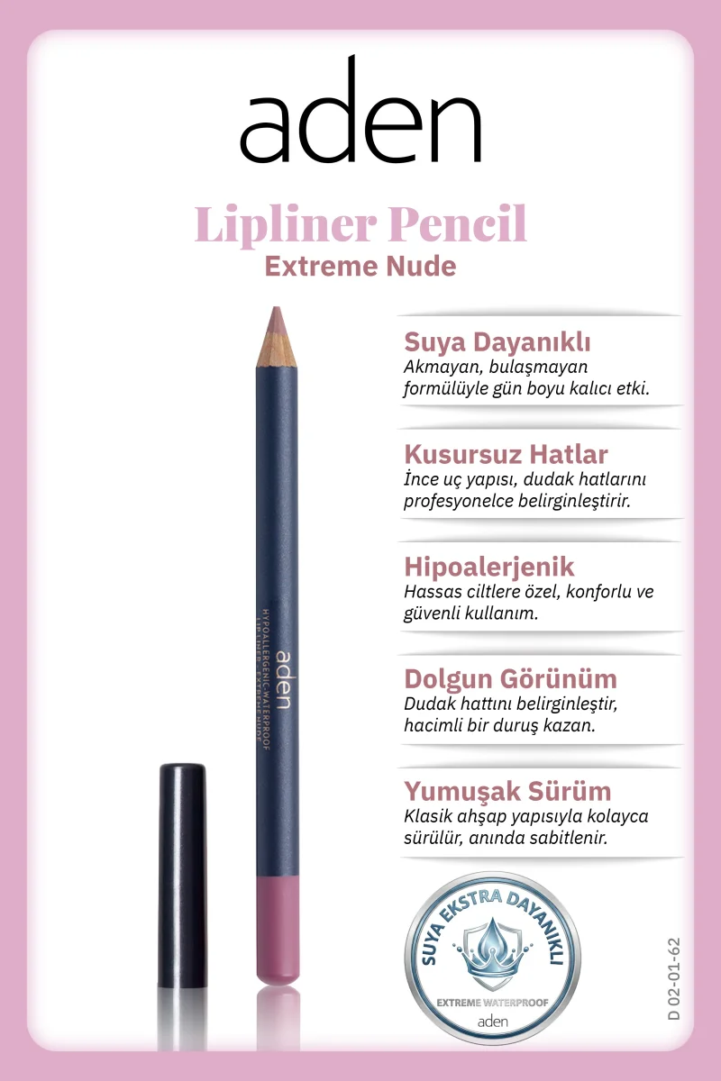 Aden Lipliner Pencil - Dudak Kalemi 62 Extreme Nude(Doğal Bej)