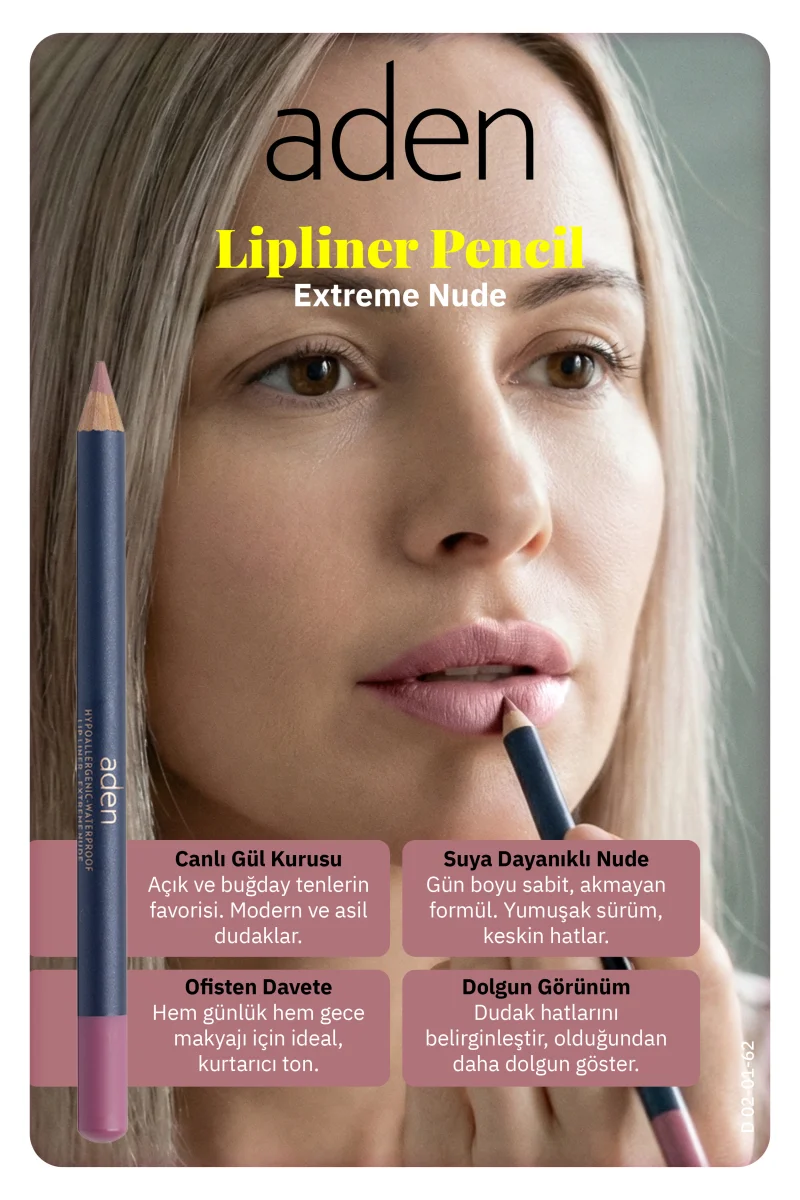 Aden Lipliner Pencil - Dudak Kalemi 62 Extreme Nude(Doğal Bej)