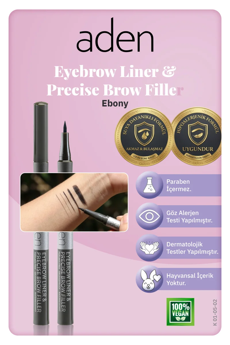 Aden Precise Brow Filler - Hassas Kaş Dolgu Kalemi 02 Ebony(Yoğun Kahve)