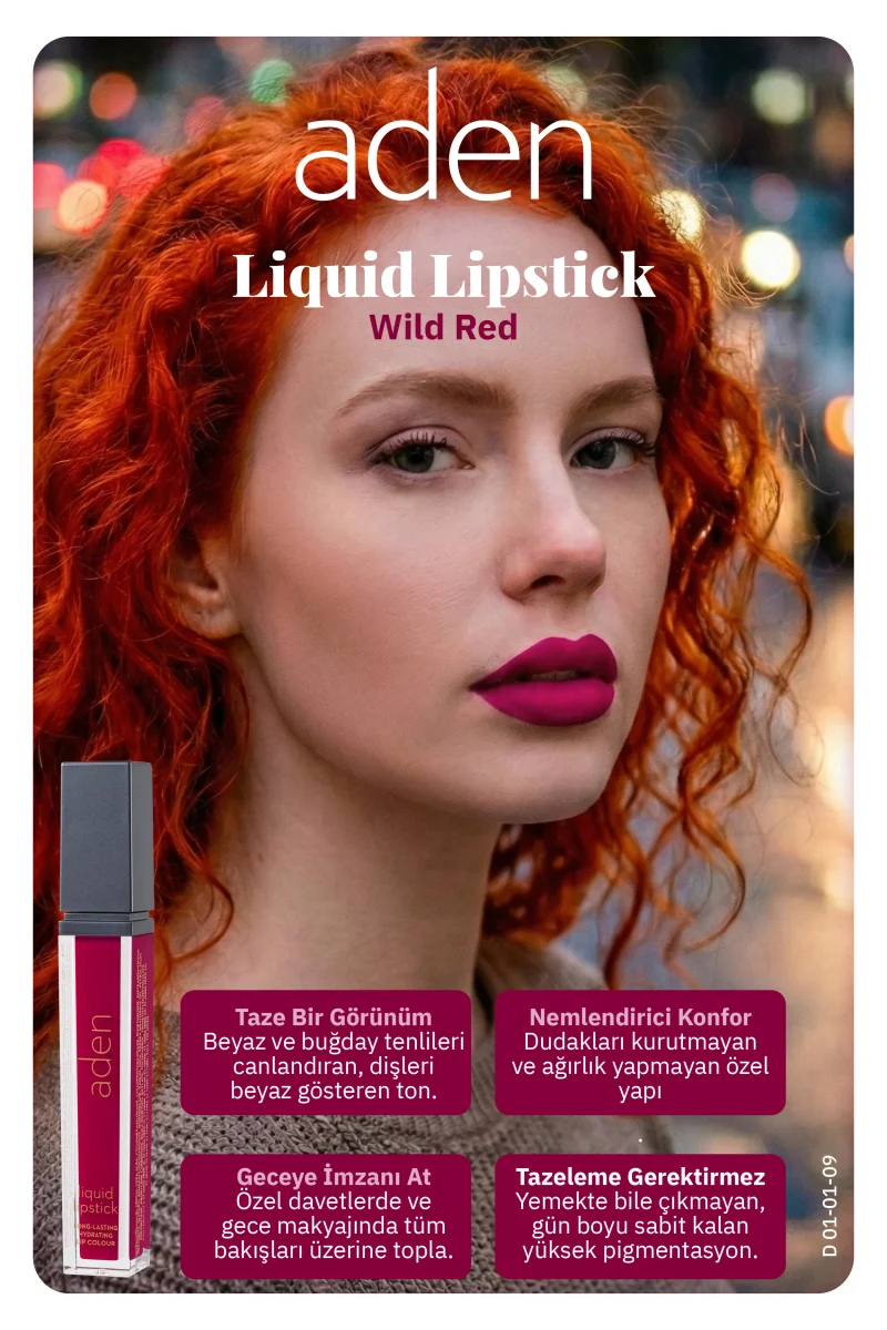 Aden Liquid Lipstick - Likit Ruj 09 Wild Red(Yaban Kırmızı)