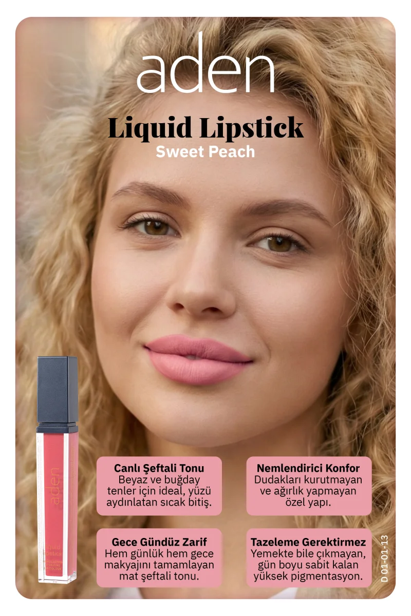Aden Liquid Lipstick - Likit Ruj 13 Sweet Peach(Tatlı Şeftali)