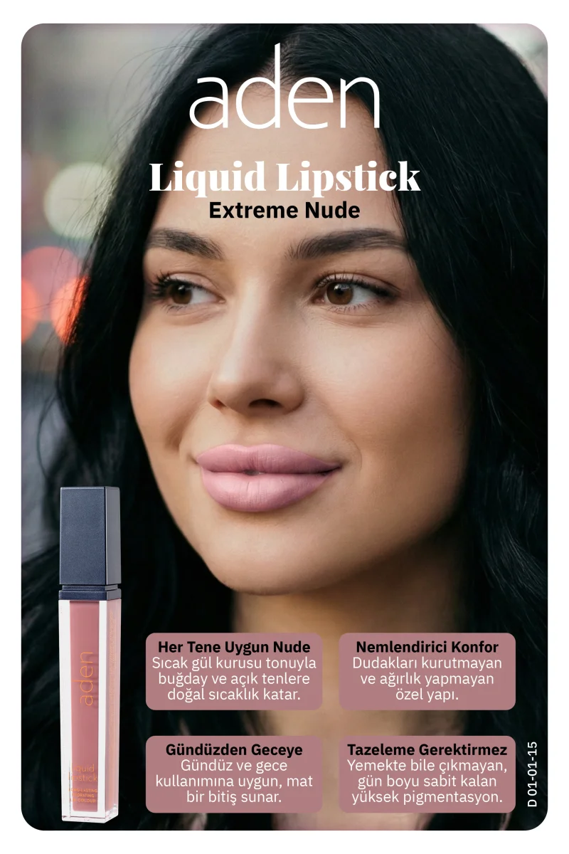 Aden Liquid Lipstick - Likit Ruj 15 Extreme Nude(Doğal Bej)