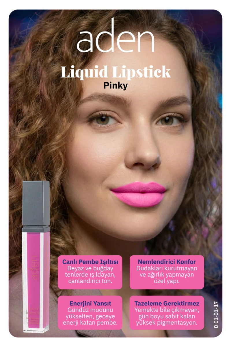 Aden Liquid Lipstick - Likit Ruj 17 Pinky(Yoğun Pembe)