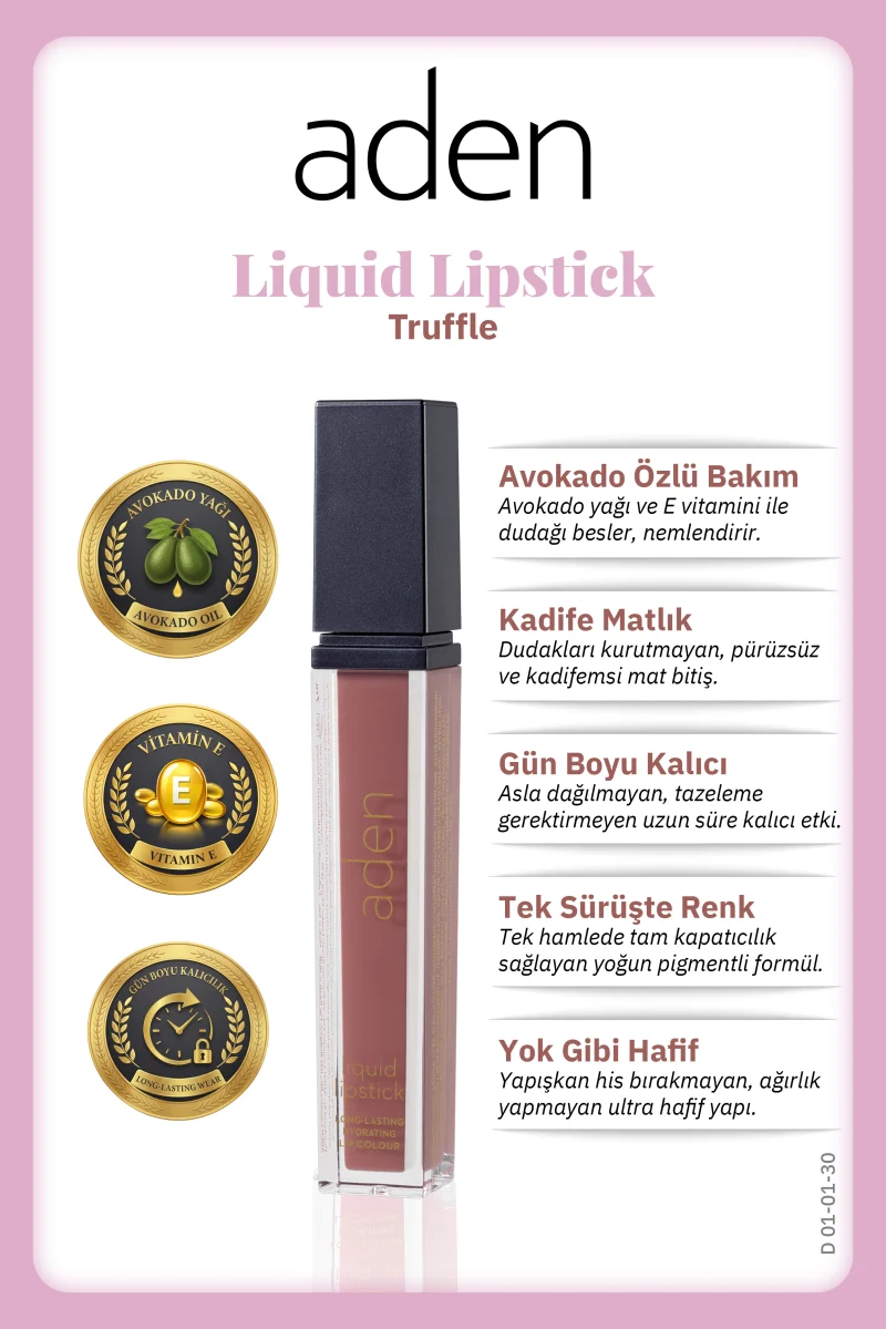 Aden Liquid Lipstick - Likit Ruj 30 Truffle(Sütlü Kahve)