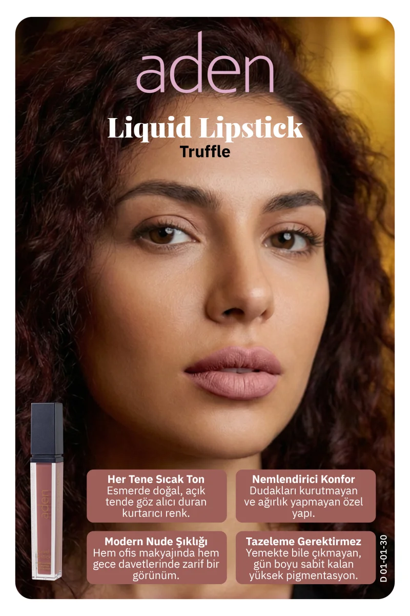 Aden Liquid Lipstick - Likit Ruj 30 Truffle(Sütlü Kahve)