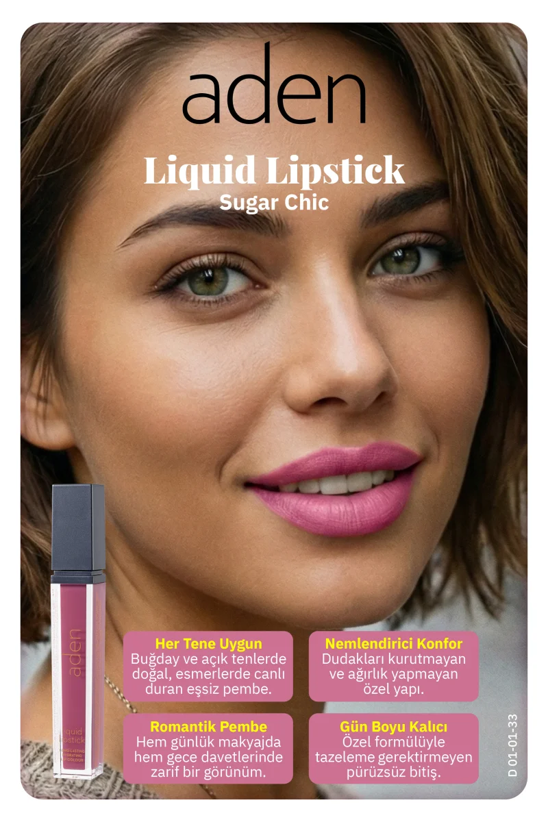 Aden Liquid Lipstick - Likit Ruj 33 Sugar Chic(Şık Şeker)