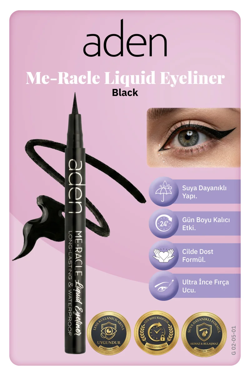Aden ME-RACLE Liquid Eyeliner - Likit Eyeliner 01 Black(Siyah)
