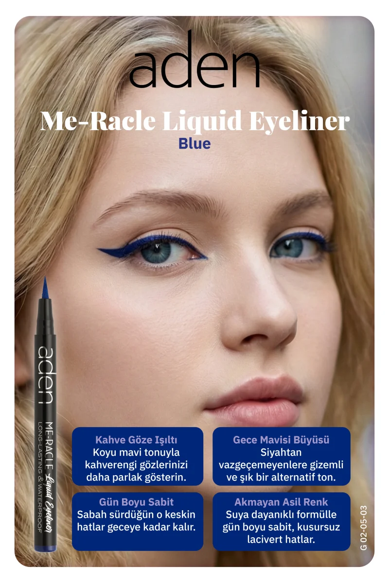 Aden ME-RACLE Liquid Eyeliner - Likit Eyeliner 03 Blue(Mavi)
