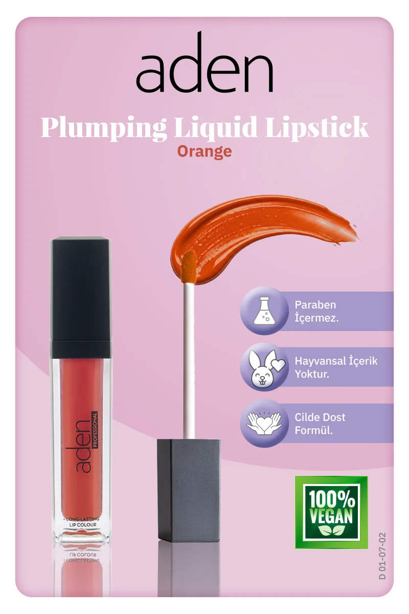 Aden Plumping Liquid Lipstick - Dolgunlaştırıcı Likit Ruj 02 Orange(Turuncu)