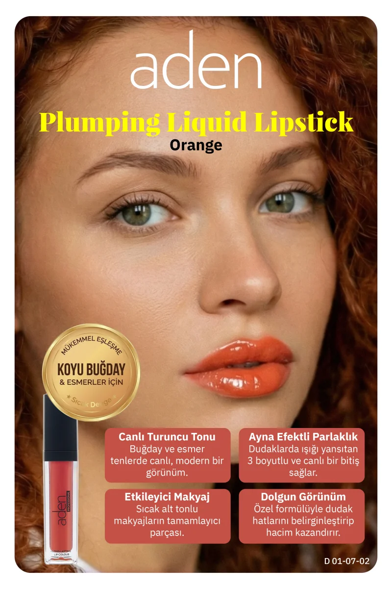 Aden Plumping Liquid Lipstick - Dolgunlaştırıcı Likit Ruj 02 Orange(Turuncu)