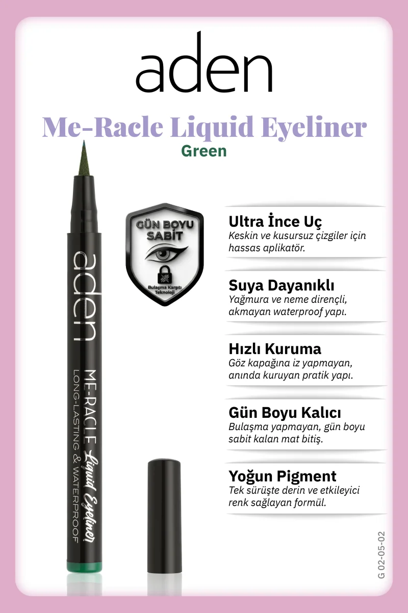 Aden ME-RACLE Liquid Eyeliner - Likit Eyeliner 05 Green(Yeşil)
