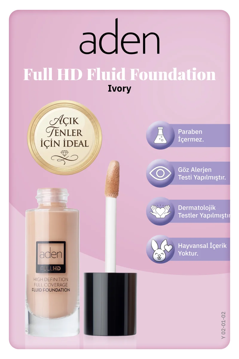 Aden Full Hd Likit Fondöten 20 Ml - 02 Ivory(Fildişi)